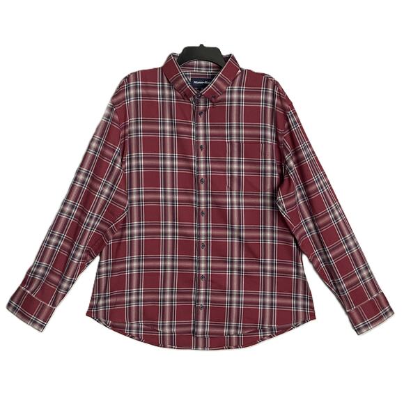 Mizzen+Main Men's XXL Trim Fit City Flannel Twill Shirt Burgundy Plaid NWOT - Picture 2 of 10